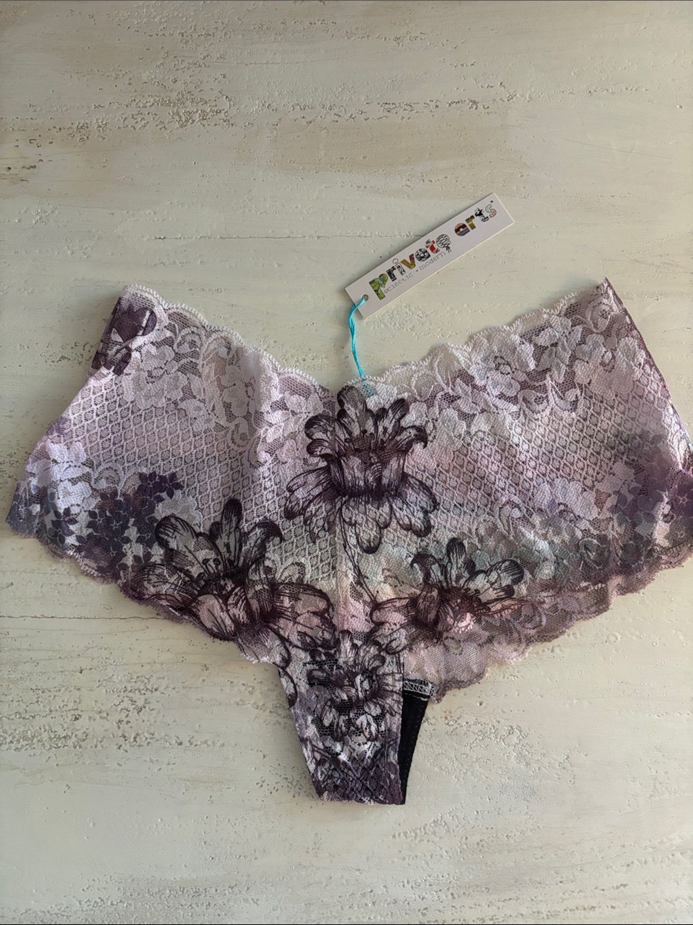 Privacy Arts Lavender Floral Lace Cheeky Panty with Dark Floral Accents